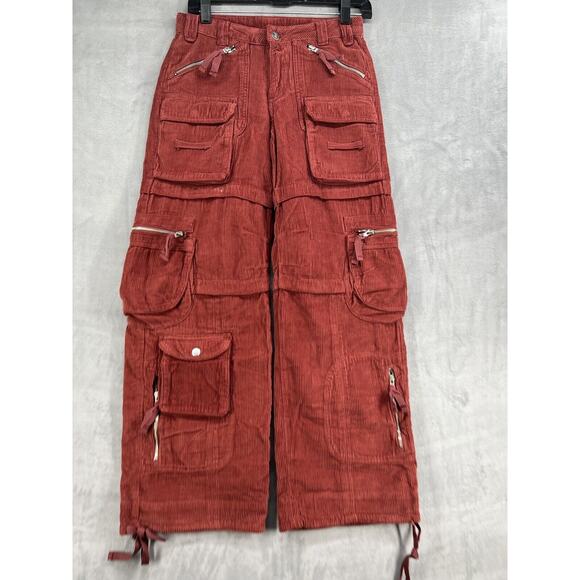 New Free People Last Time Stacked Cargo Cord Pants Size 0 Red - Picture 3 of 9